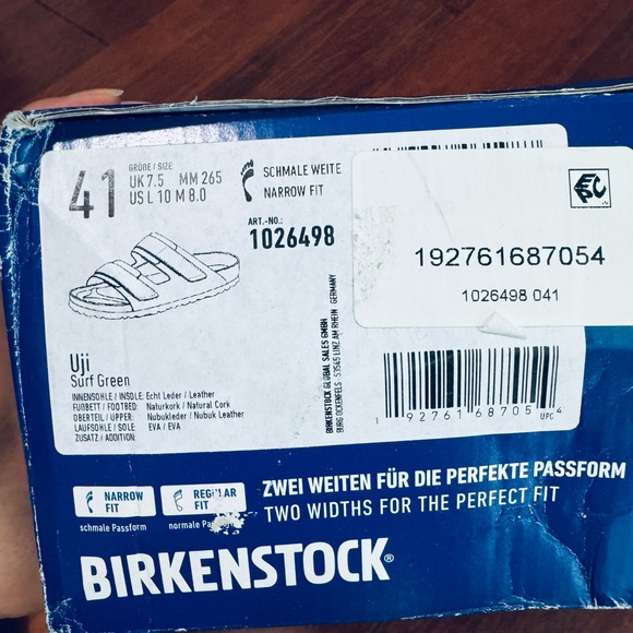 Birkenstock Uji Nubuck shine Leather straps slide sandals in surf green various - Picture 15 of 16